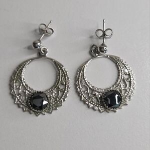 Vintage-Inspired Silver and Black Filigree Earrings